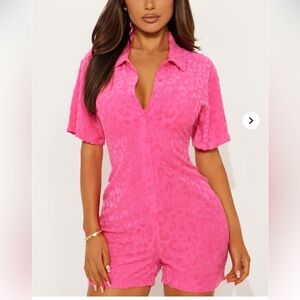 Hot Pink Leopard Print Button-Up Romper